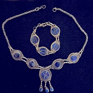 Antique design gemstone necklace and bracelet